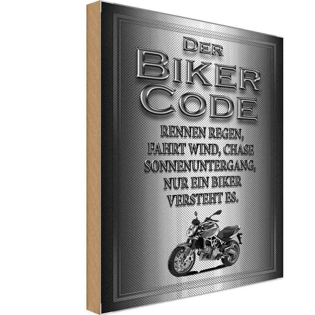 Holzschild 18x12 cm Motorrad Biker Code rennen regen wind Auto Garage Werkstatt
