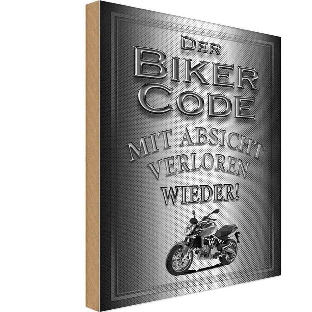 Holzschild 18x12 cm Motorrad Biker Code mit Absicht Auto Garage Werkstatt