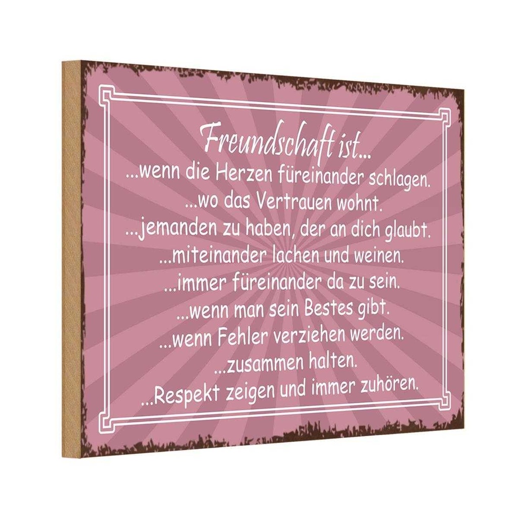 Holzschild 12x18 cm Freundschaft ist wenn Herze Dekoration