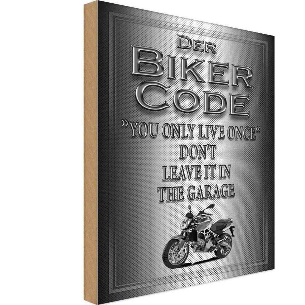 Holzschild 18x12 cm Motorrad Biker Code you only live once Auto Garage Werkstatt