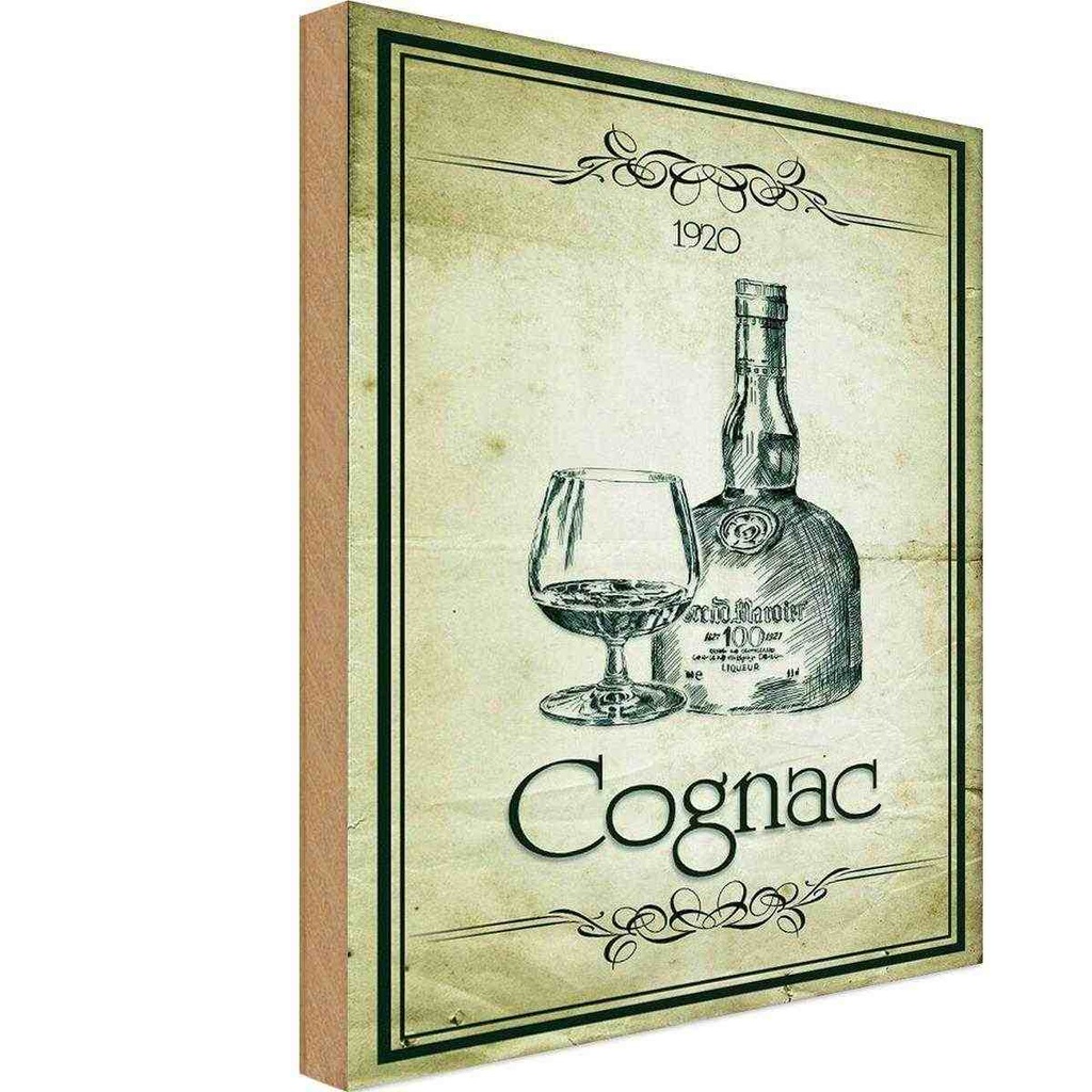 Holzschild 18x12 cm Alkohol 1920 Cognac Essen Trinken