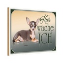 Holzschild 12x18 cm Hund Welsh Corgi hier wache ich Tier Haustier