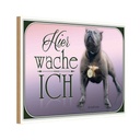 Holzschild 12x18 cm Hund Pit Bull Terrier hier wache ich Tier Haustier