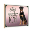 Holzschild 12x18 cm Hund Rottweiler hier wache ich Tier Haustier