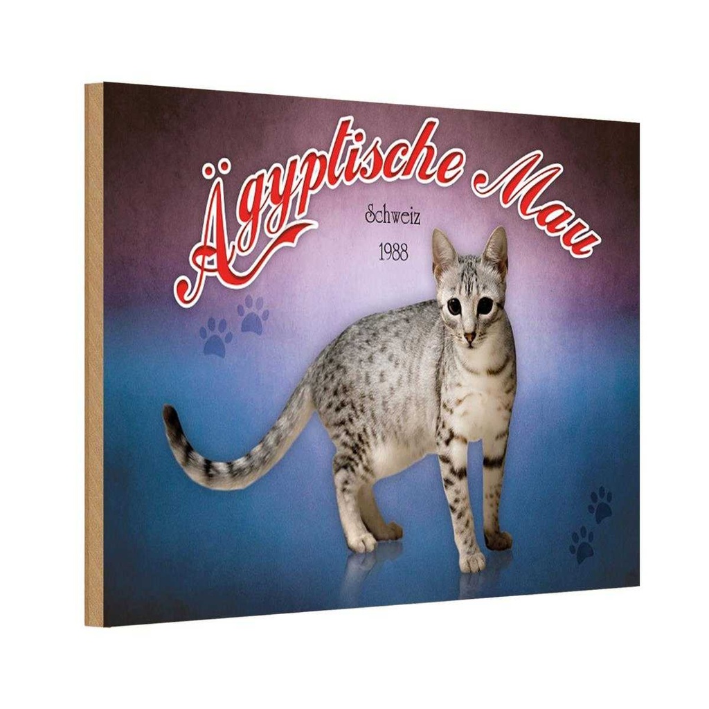 Holzschild 12x18 cm Katze Ägyptische Mau Schweiz 1988 Tier Haustier