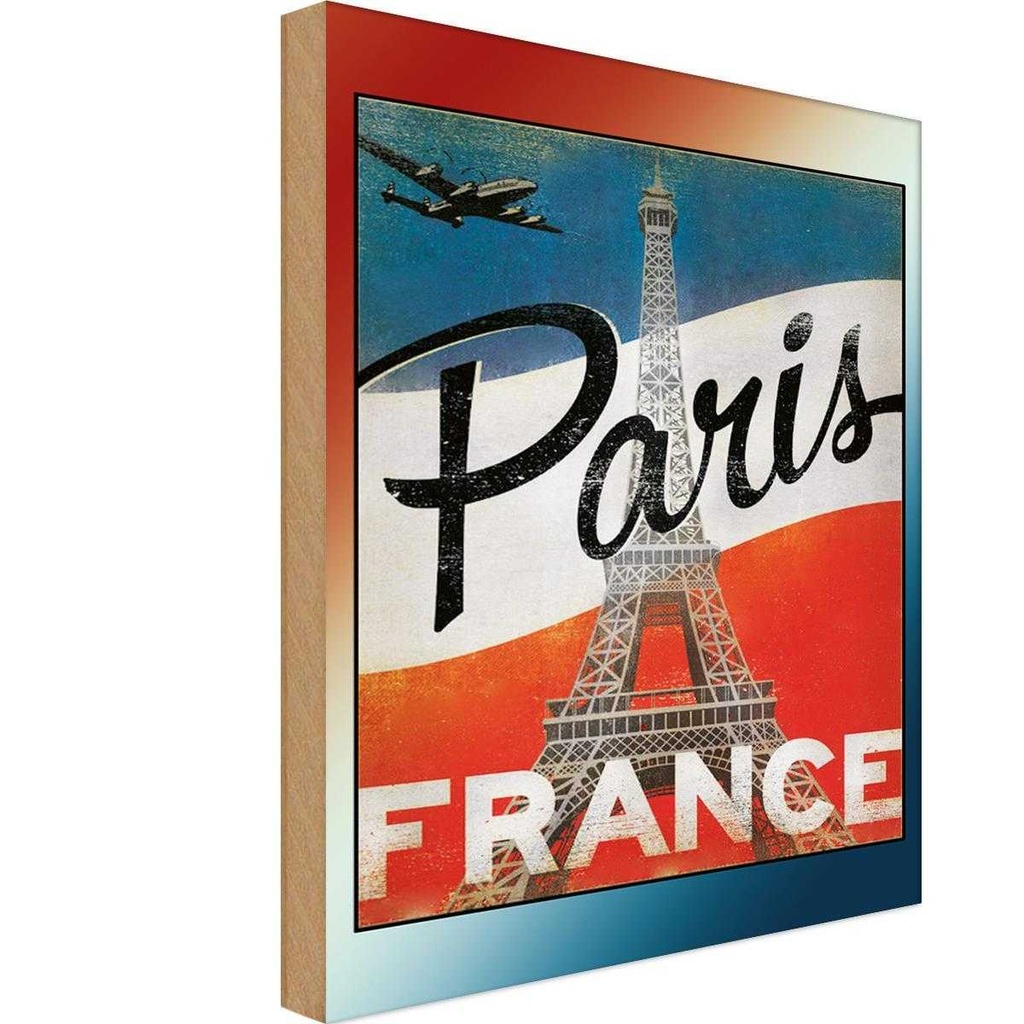 Holzschild 18x12 cm Paris Eiffelturm France Straße Stadt
