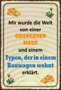 Holzschild 18x12 cm Welt orangene Maus und Typen Dekoration