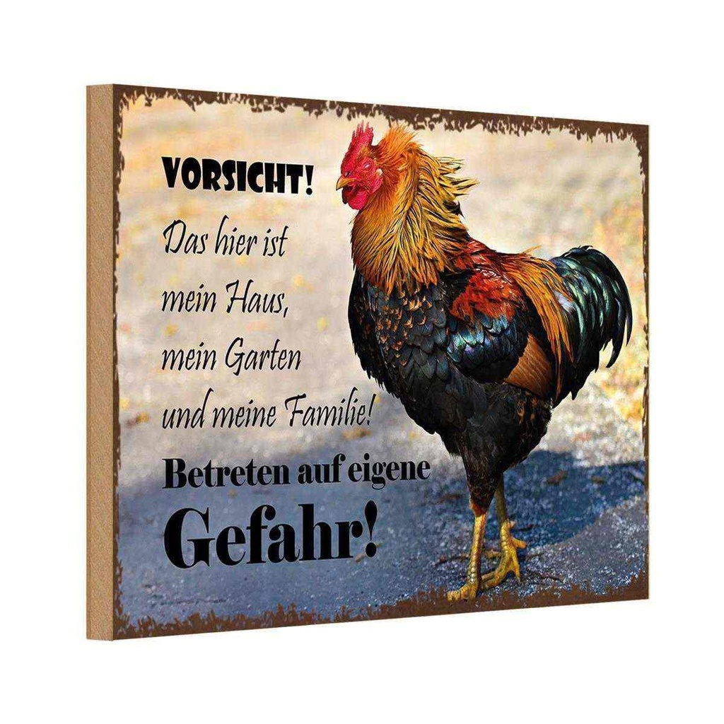 Holzschild 12x18 cm Huhn Vorsicht das mein Haus Tier Haustier