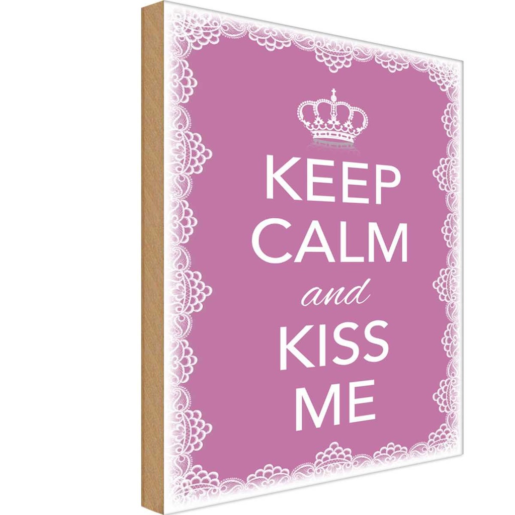 Holzschild 18x12 cm Keep Calm and kiss me Krone