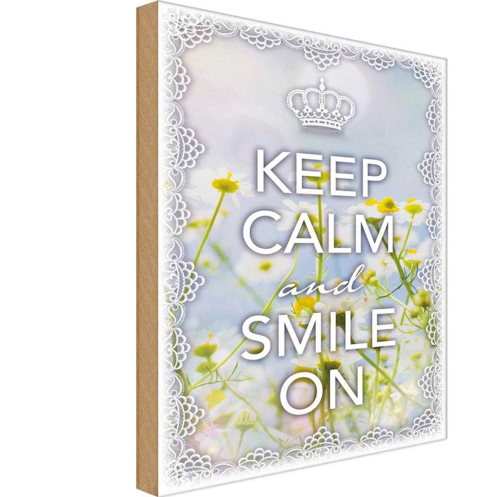 Holzschild 18x12 cm Keep Calm and smile on Krone