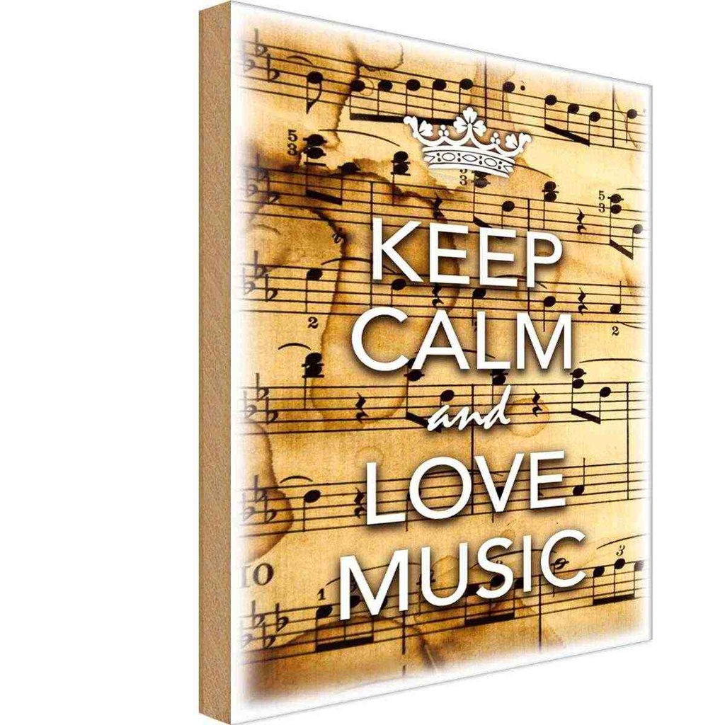 Holzschild 18x12 cm Keep Calm and love music