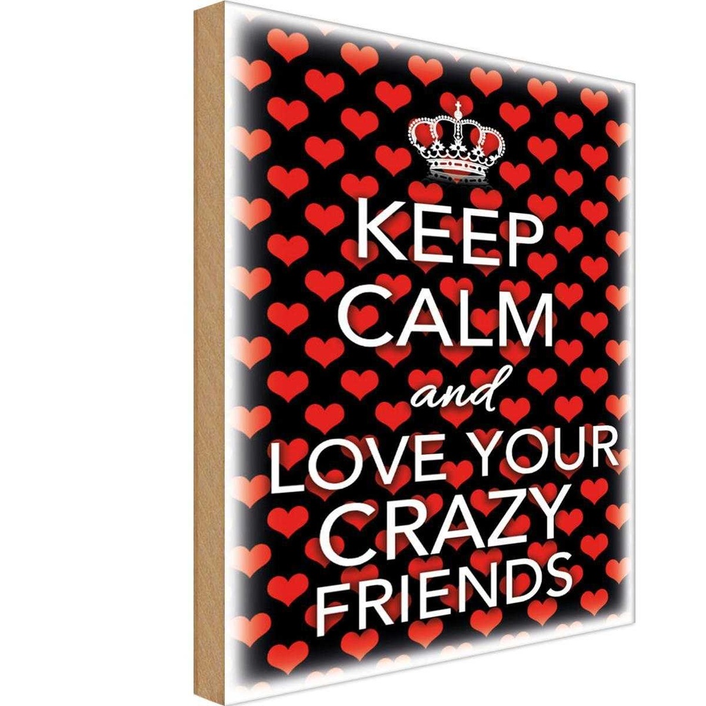 Holzschild 18x12 cm Keep Calm and love crazy friends