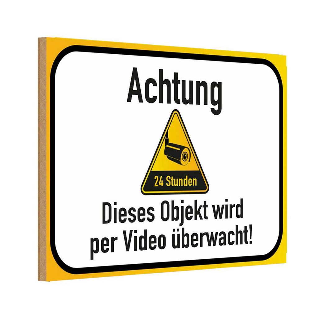 Holzschild 12x18 cm Achtung Objekt videoüberwacht Warnschild Hinweisschild