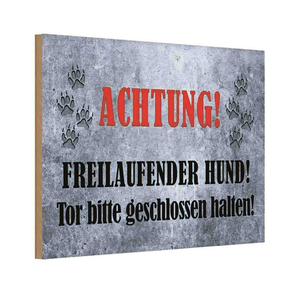 Holzschild 12x18 cm Achtung freilaufender Hund Warnschild Hinweisschild