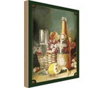 Holzschild 18x12 cm Kunst Stillleben Sekt Obstkorb Zitrone Essen Trinken