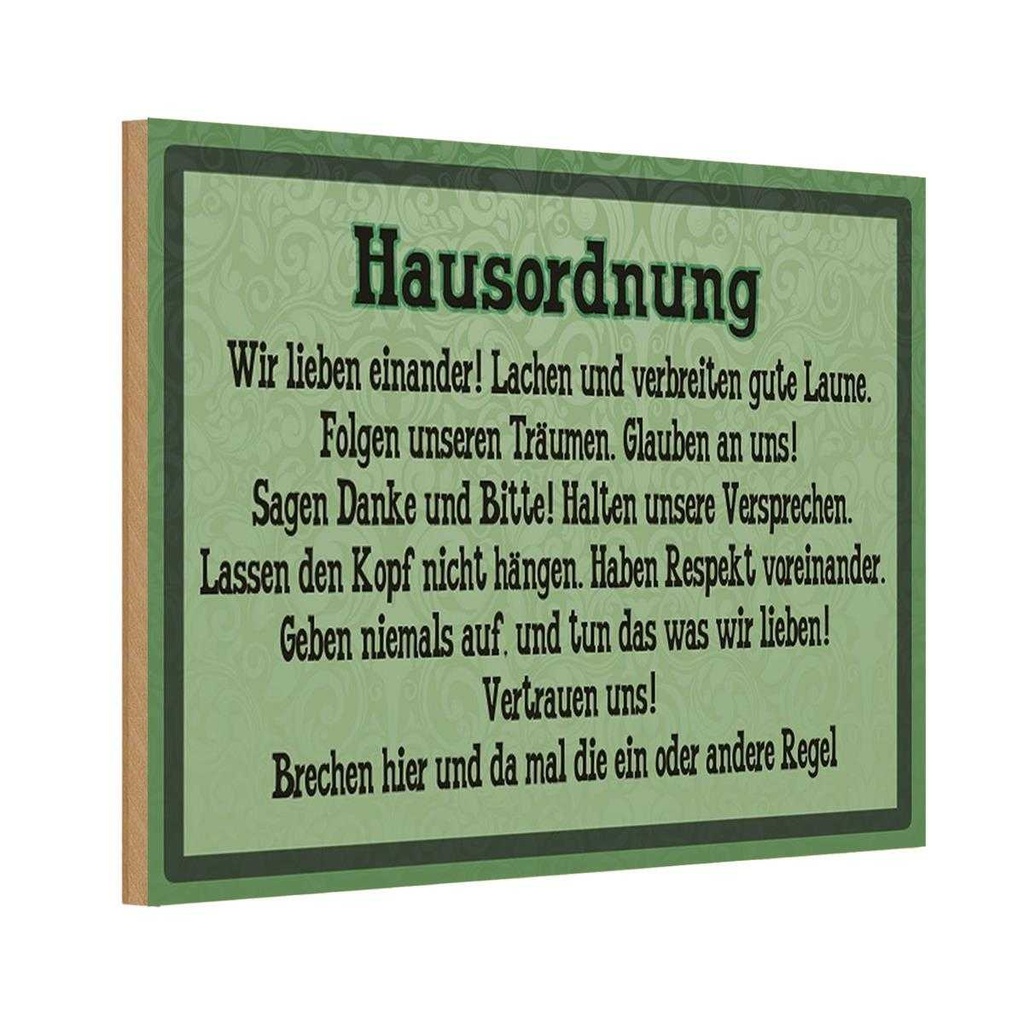Holzschild 12x18 cm Hausordnung wir lieben einander Spruch Zitat