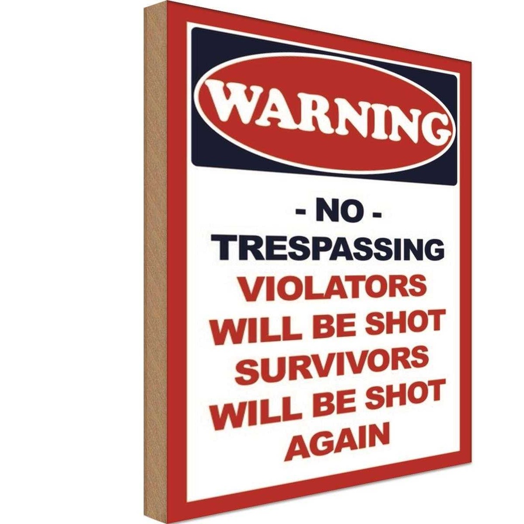 Holzschild 18x12 cm Warning no trespadding Warnschild Hinweisschild