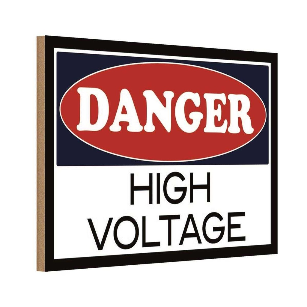 Holzschild 12x18 cm Danger high voltage Warnschild Hinweisschild