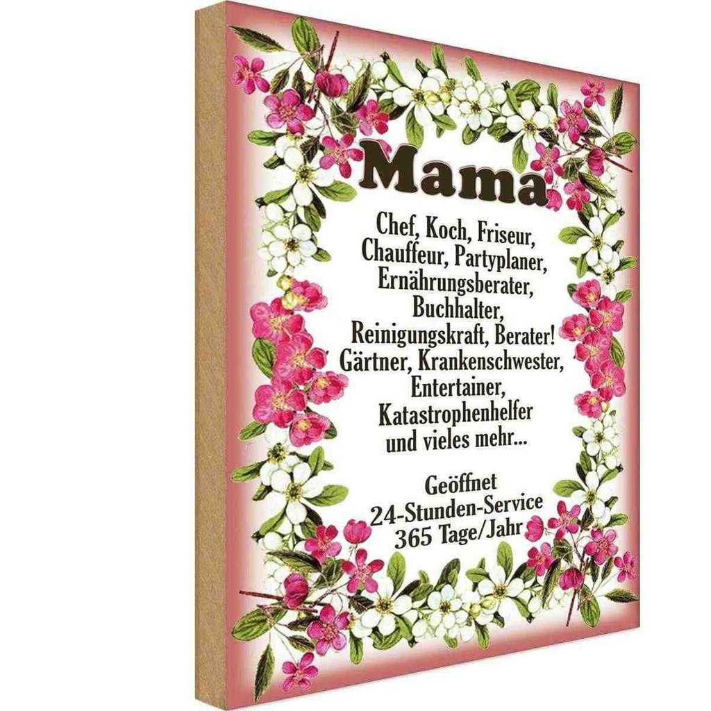 Holzschild 18x12 cm Mama Chef Koch Friseur Blumen Familie Freunde