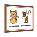 Holzschild 12x18 cm Katze vor Arbeit nach der lustig Tier Haustier