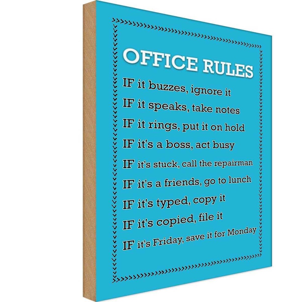 Holzschild 18x12 cm Office Rules Regeln Warnschild Hinweisschild