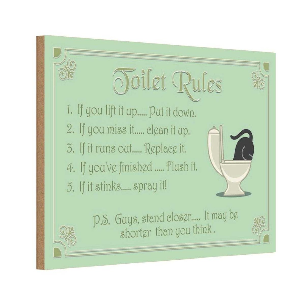 Holzschild 12x18 cm Toilet Rules if you lift it up Warnschild Hinweisschild