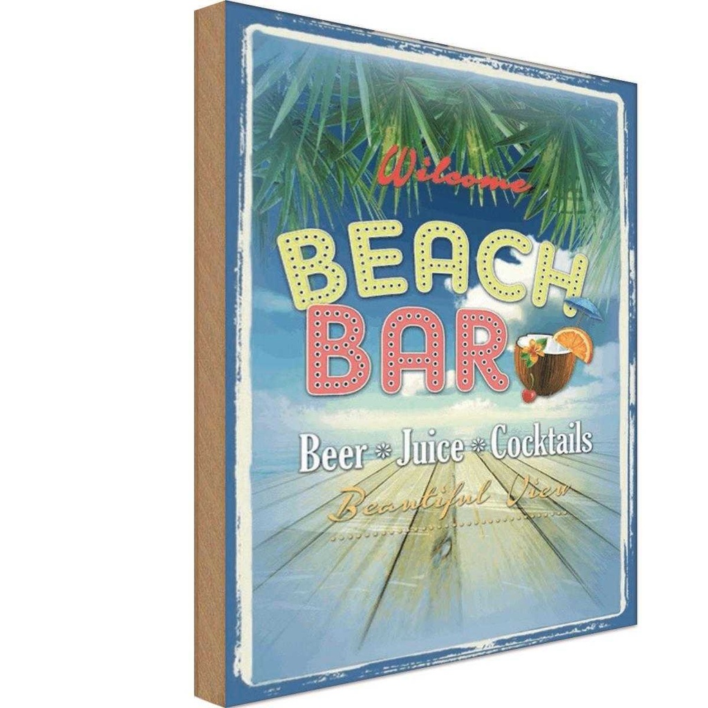 Holzschild 18x12 cm Wilcome Beach Bar Beer Juice Essen Trinken