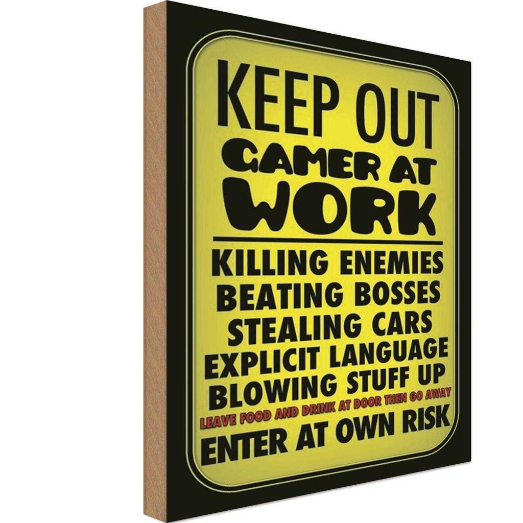 Holzschild 18x12 cm Keep out gamer at work enter Calm