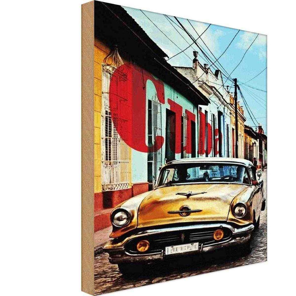 Holzschild 18x12 cm Cuba gelb Auto Garage Werkstatt