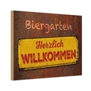 Holzschild 12x18 cm Biergarten herzlich willkommen