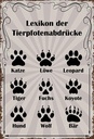 Holzschild 18x12 cm Lexikon Tierpfotenabdrücke Tiere Tier Haustier
