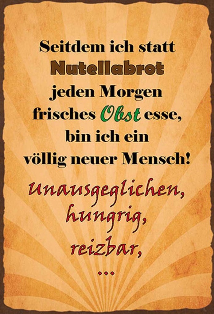 Holzschild 18x12 cm statt Nutellabrot frisches Obst Spruch Zitat