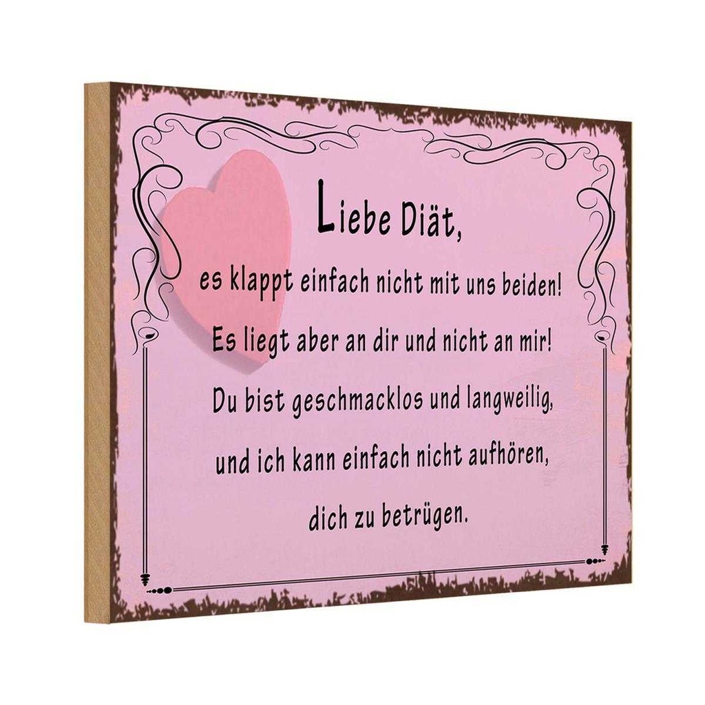 Holzschild 12x18 cm liebe Diät klappt nicht mit uns Spruch Zitat