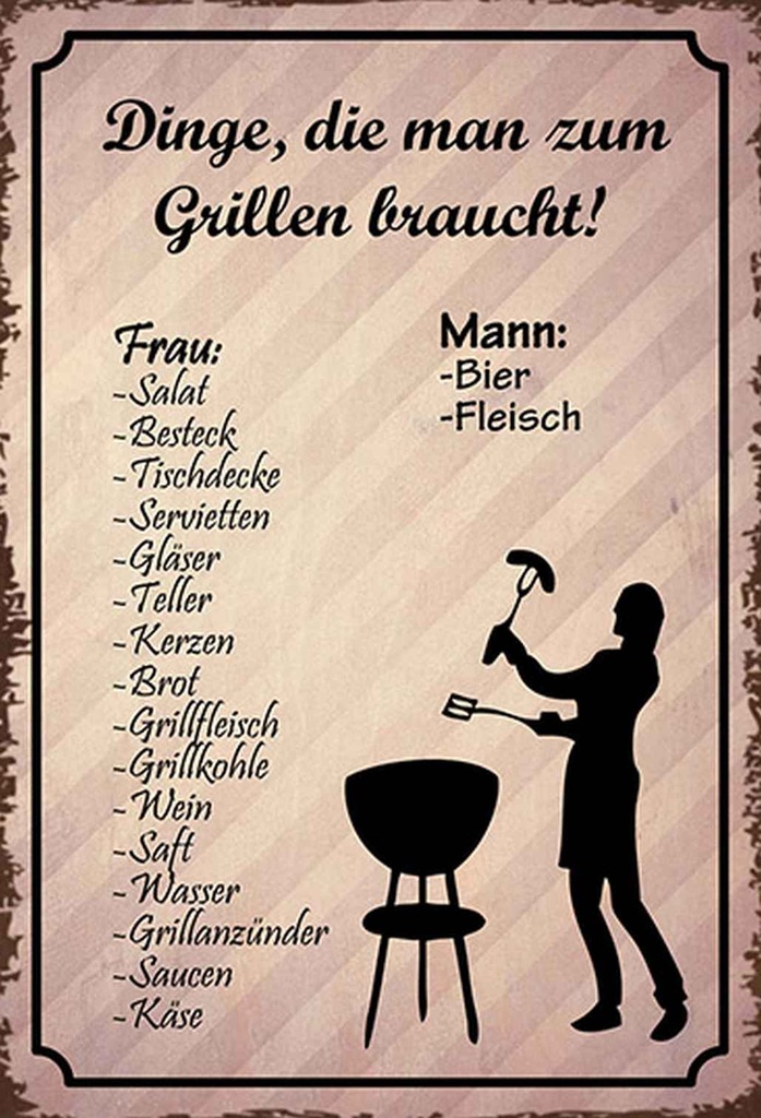 Holzschild 18x12 cm Dingen die zum Grillen braucht Essen Trinken