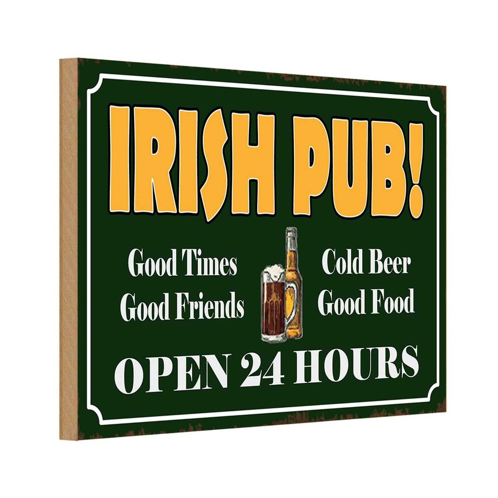 Holzschild 12x18 cm Irish Pub gold Beer open 24 Warnschild Hinweisschild