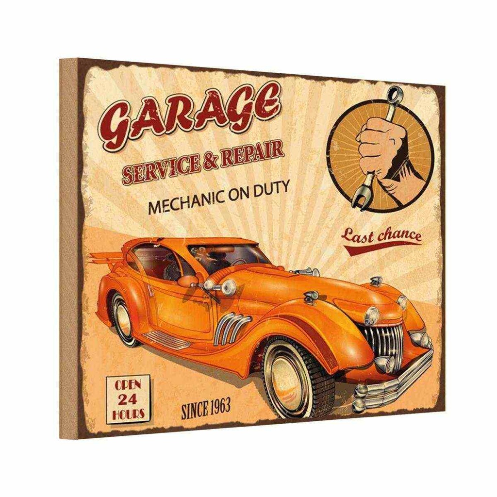Holzschild 12x18 cm Garage Service mechanic on duty Auto Werkstatt
