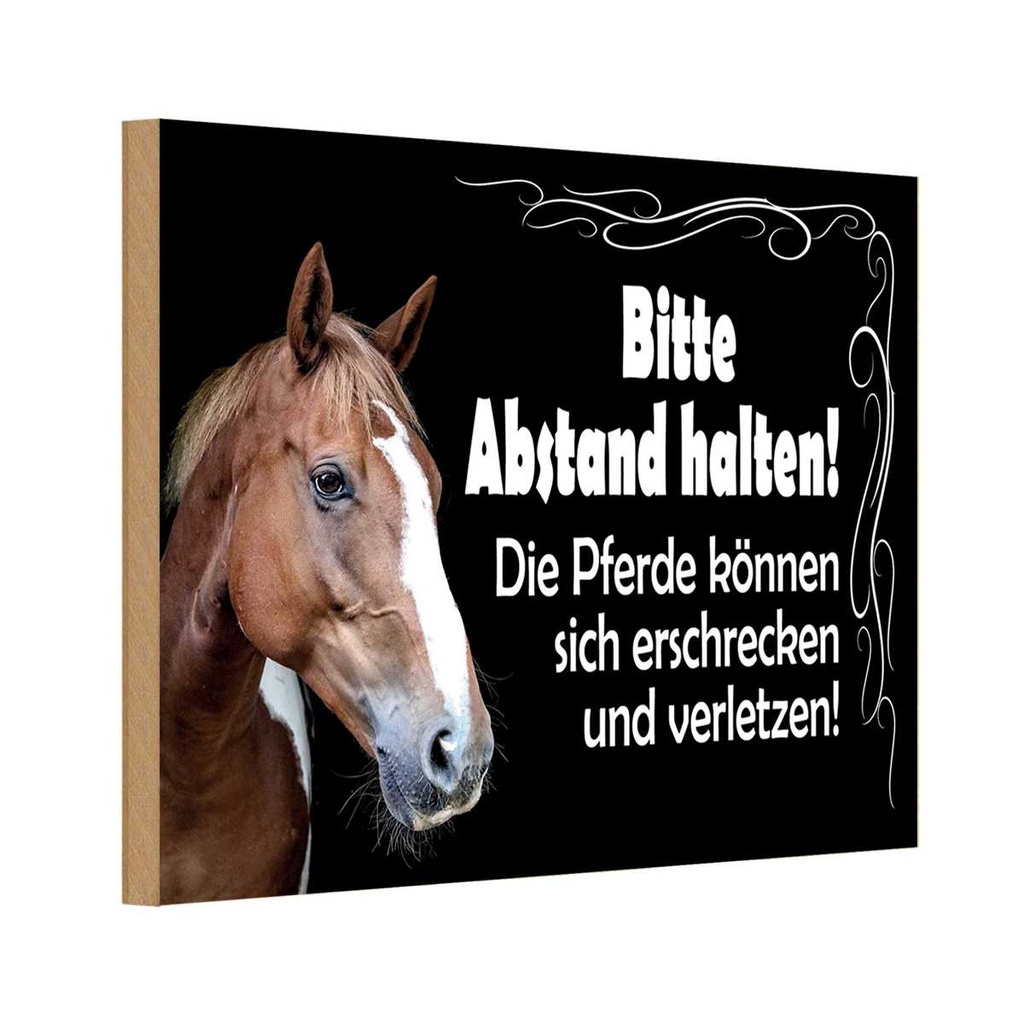 Holzschild 12x18 cm bitte Abstand halten Pferde Warnschild Hinweisschild