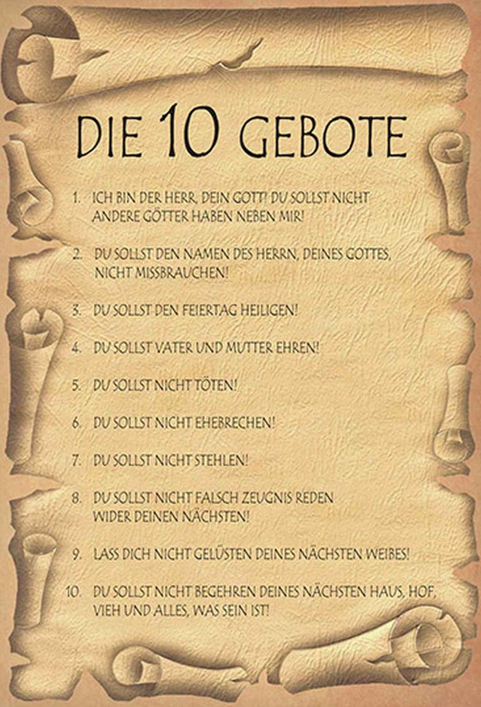 Holzschild 18x12 cm die 10 Gebote Gottes bin Herr Dekoration