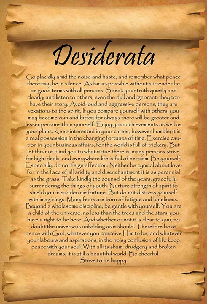 Holzschild 18x12 cm Desiderata Gedicht Englisch Dekoration
