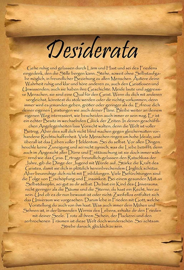 Holzschild 18x12 cm Desiderata Gedicht Max Ehrmann Dekoration
