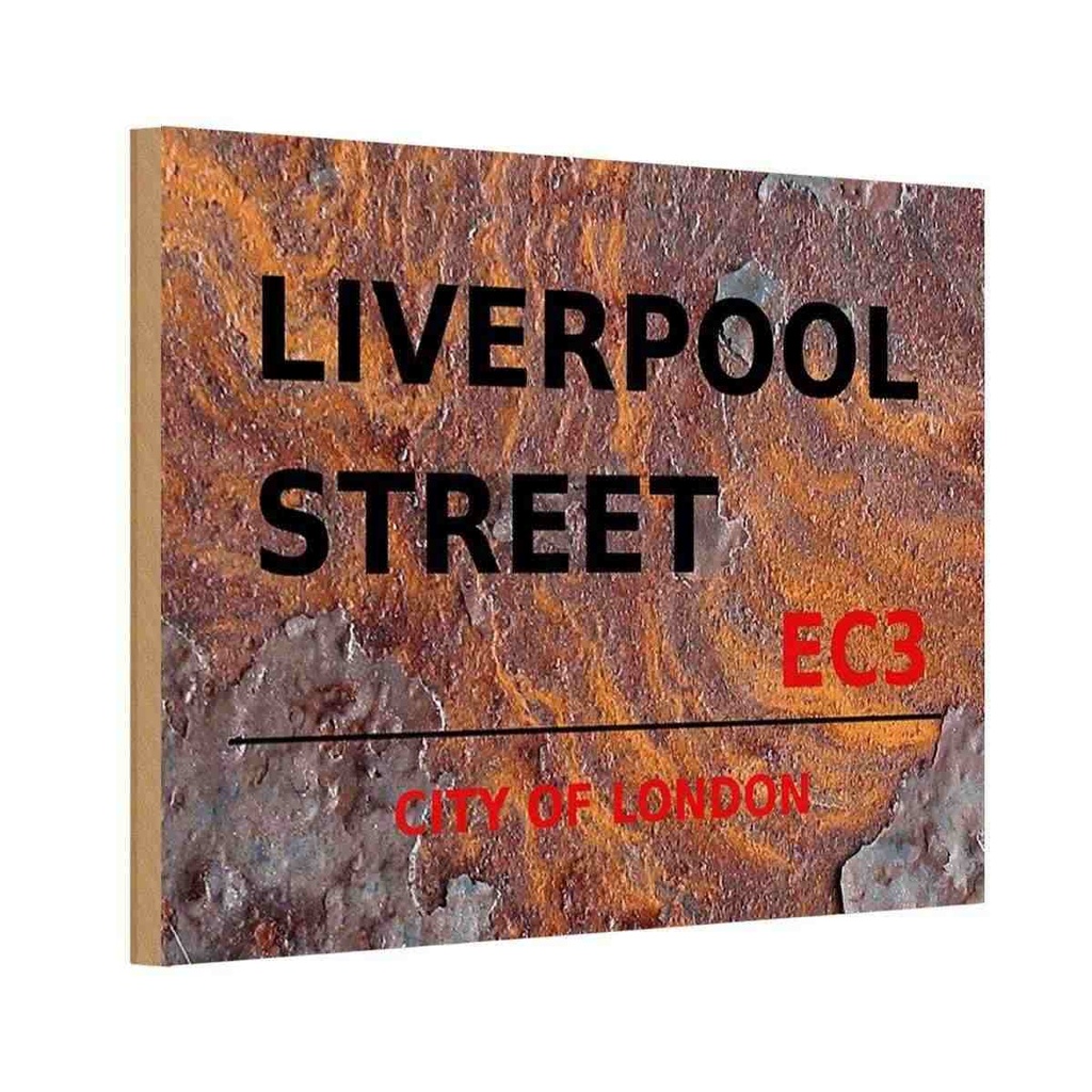 Holzschild 12x18 cm City Liverpool Street EC3 Straße Stadt
