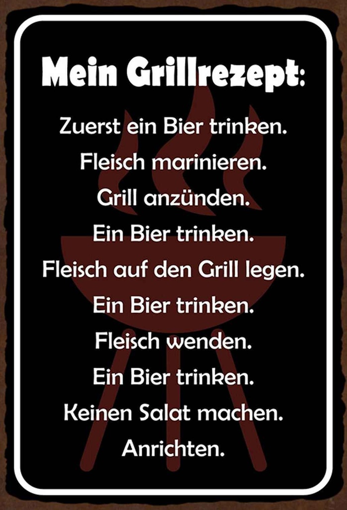 Holzschild 18x12 cm mein Grillrezept zuerst ein Bier Spruch Zitat