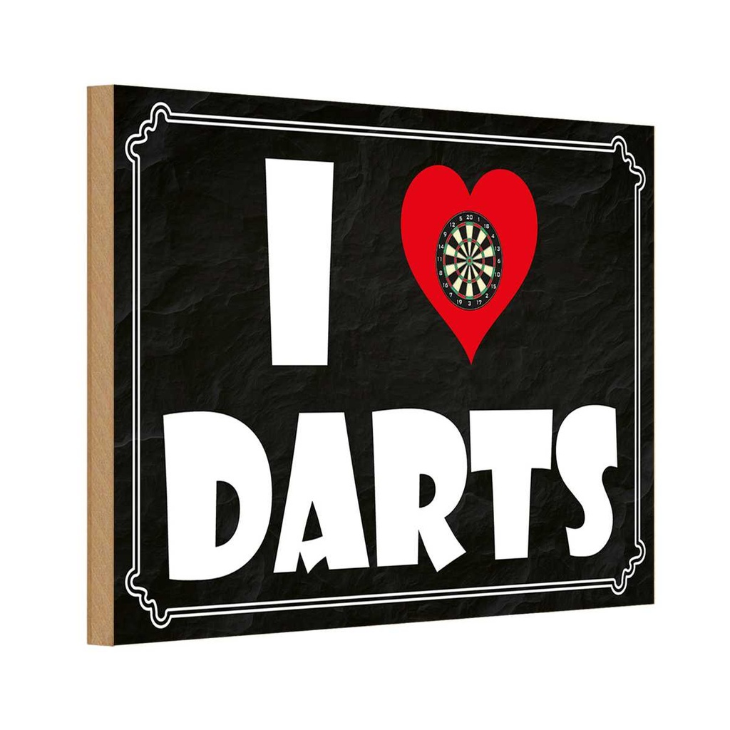 Holzschild 12x18 cm i Love Darts Sport Hobby