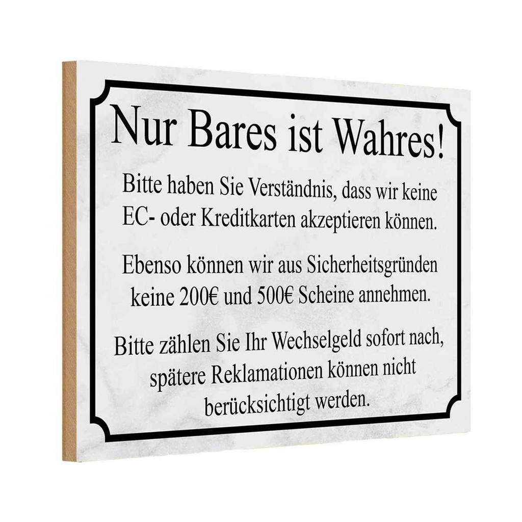 Holzschild 12x18 cm Nur Bares ist Wahres Dekoration