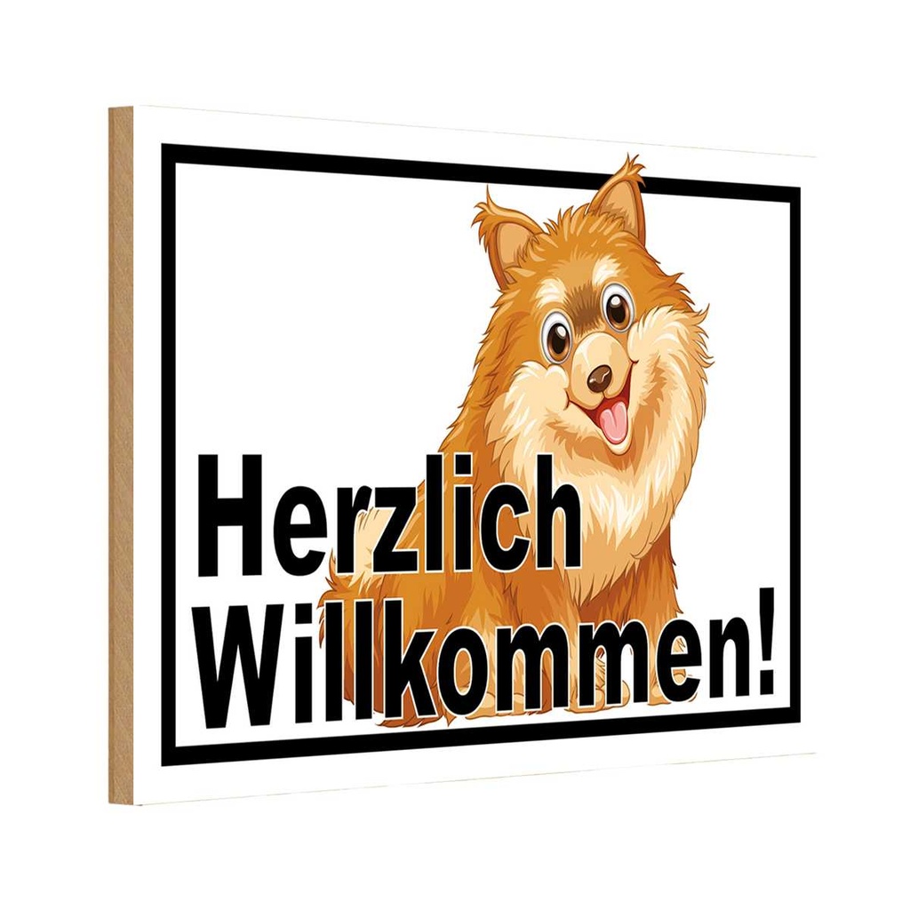 Holzschild 12x18 cm Herzlich Willkommen Hunde Tier Haustier
