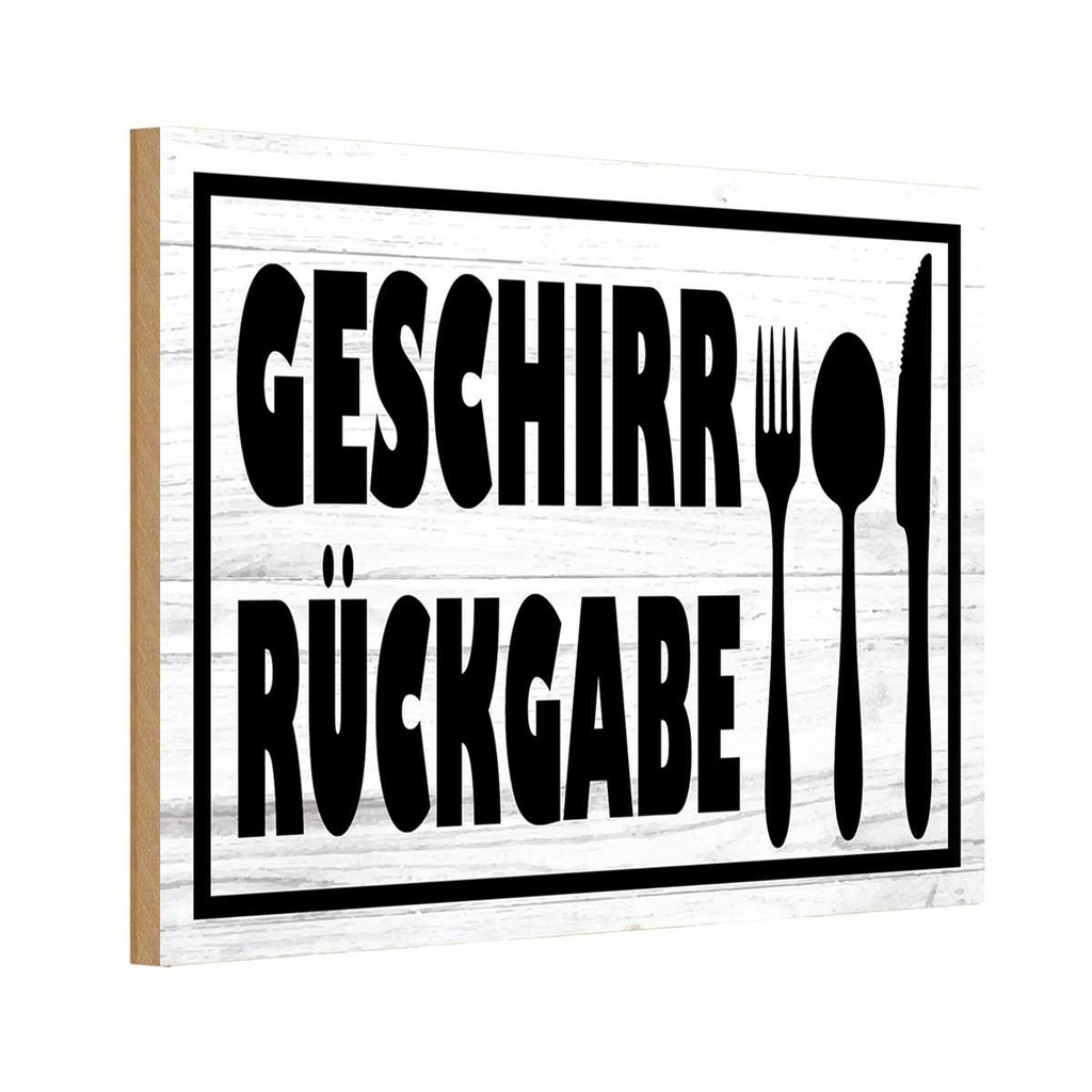 Holzschild 12x18 cm Geschirr Rückgabe Essen Trinken