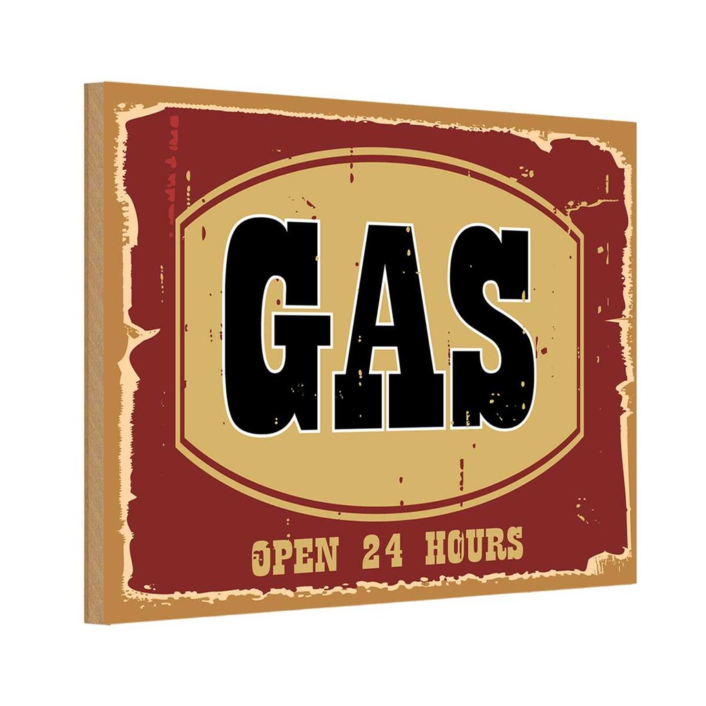 Holzschild 12x18 cm GAS open 24 hours Warnschild Hinweisschild