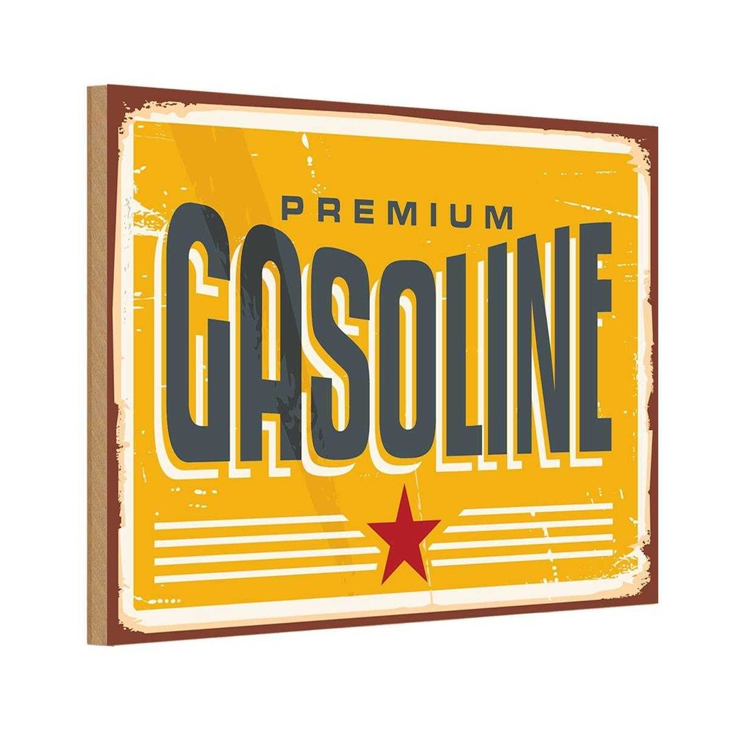 Holzschild 12x18 cm Premum Gasoline Tankstelle Benzin Warnschild Hinweisschild