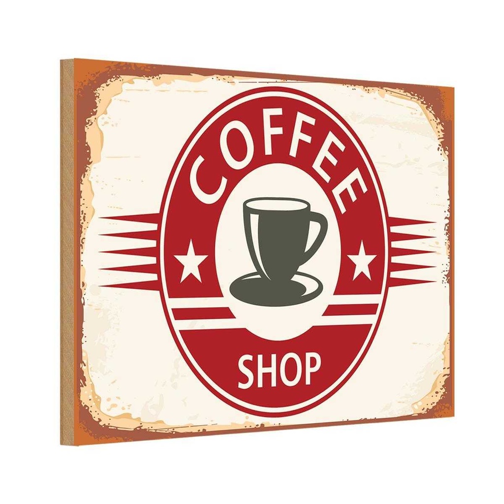 Holzschild 12x18 cm Coffee Shop Kaffee Tasse Essen Trinken