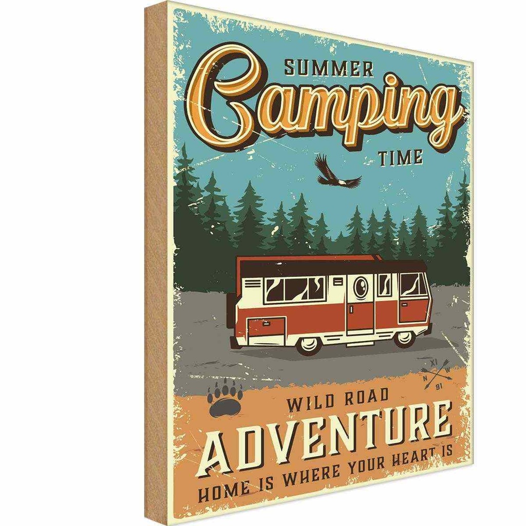 Holzschild 18x12 cm Summer Camping Time Adventure Outdoor